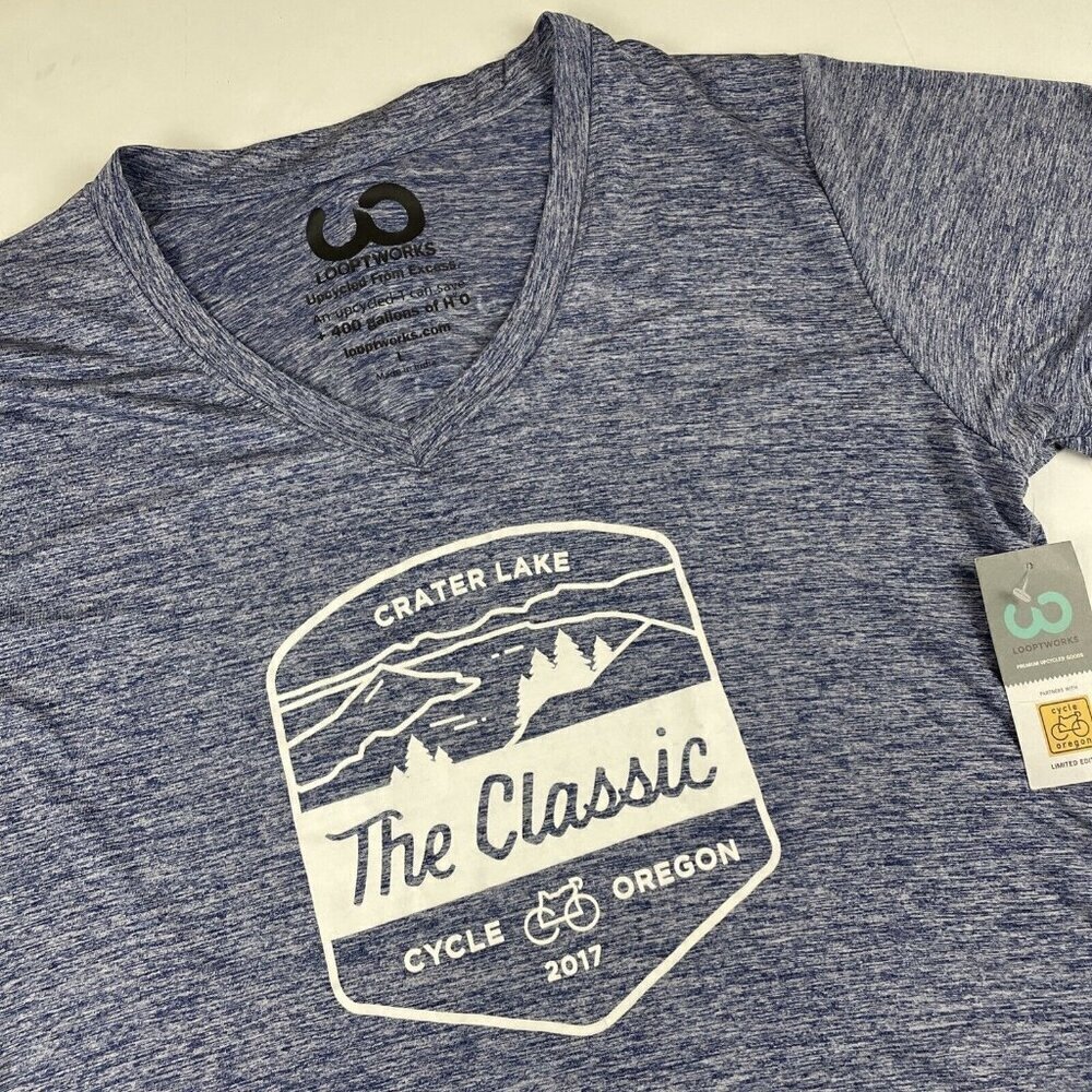 Looptworks Cycle T-Shirt Women’s L Crater Lake The Classic Cycle Oregon 30th Ann